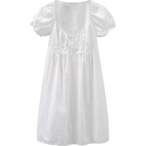 Sweet Women Soft Cotton V Neck Draw Back Dress 2021 Summer Fashion Ladies Cute Slim Dress Female Solid Color Mini Dress