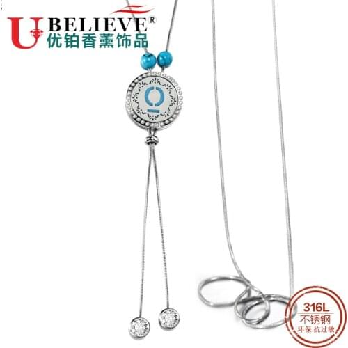 Stainless Steel Fashion Elegant Sweater Chain Long Crystal Pendant Round Accessories Long Decoration Necklace Jewelry