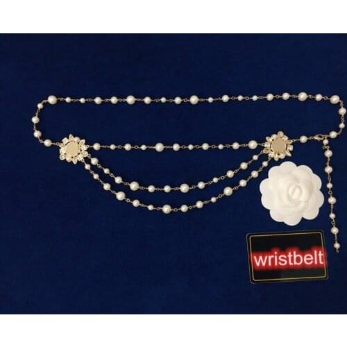 Fashion luxury brand party jewelry letter C chain pearl muti layer waistband belt