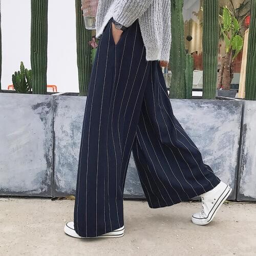 Mens Linen Blend Loose Wide Leg Striped Lace Up Casual Wide Leg Pants Trousers Ankle-length Pants