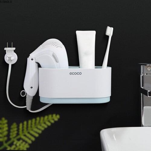 Wall-Mounted Bathroom Hair Dryer Stand Organizer shelf Storage Double Hole Hair Dryer Storage Plastic Home Sucker Drop Holder