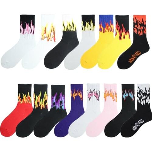 1 pair women Fashion Hip Hop Hit Color On Fire Crew Socks Red Flame Blaze Power Torch Hot Warmth Street Skateboard Cotton Socks