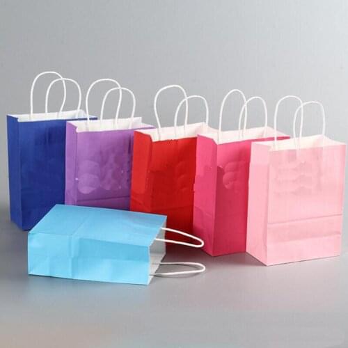 Solid Color Kraft Paper Stand Up Bag Handbag 16x22x8cm Favor Open Top Gift Packing Paper Treat Gift Bag 20pcs/lot