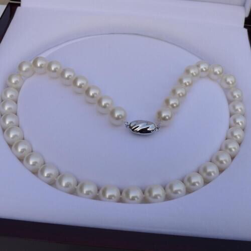 Fine Jewelry natural pearl 11-12mm round very bright light Pearl necklace 18INCH