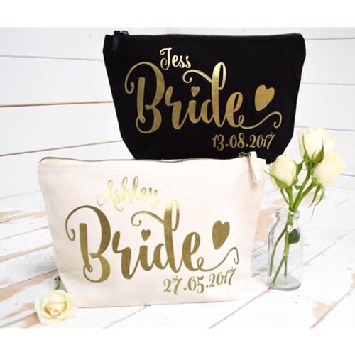 Personalised gold foil Wedding Cosmetic mother of bride Make Up Bag Birthday Gift Bridesmaid makeup Bags flower girl toiletries