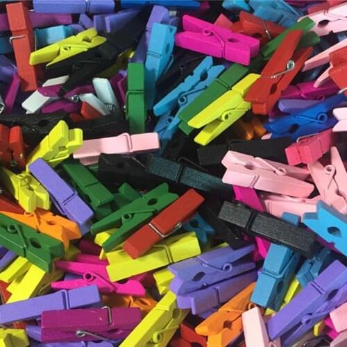 50Pcs/Set Colorful Strip Shape Wood Hanging Photo Clip DIY Decor Wooden Photo Paper Clothespin Craft Clips Portable Wood Clamp
