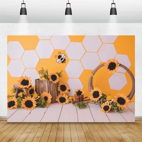 Spring Plants Wooden Board Sunflowers Bees Wreath Baby Portrait Photophones Photo Backdrops Photography Backgrounds Photozone