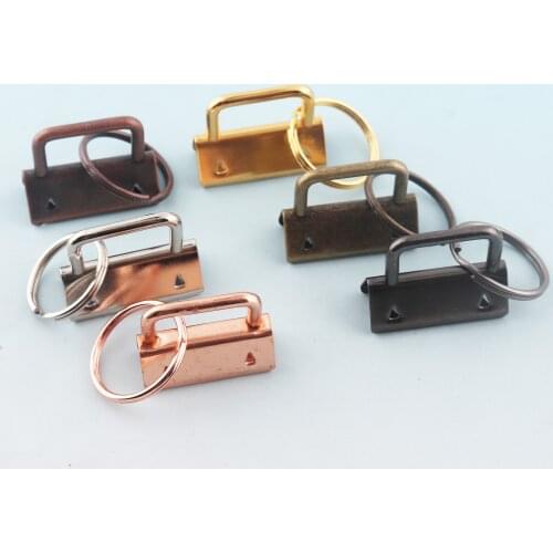 Rose gold Key Fobs Hardware with Keyrings Key Lanyard Clips 32mm Key Chains Metal Ribbon Ends Cap Keyrings