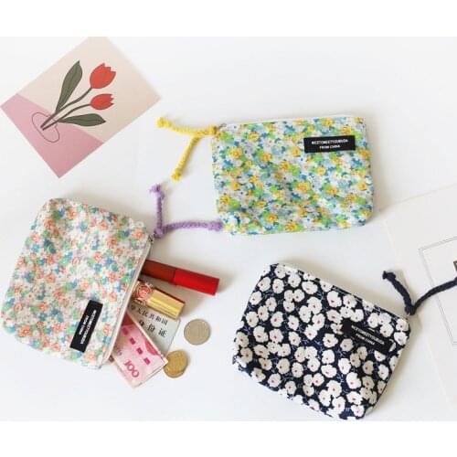 Cute Floral Coin Purse Cotton Coin Bag Women Mini Pouch Square Change Purse Girls Small Wallet Lipstick Cosmetic Storage Pouch