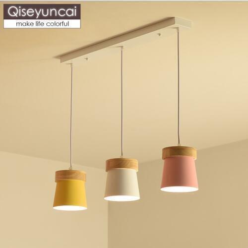 Qiseyuncai Nordic modern log three-head dining room chandelier bedroom study simple color bar counter corridor lighting