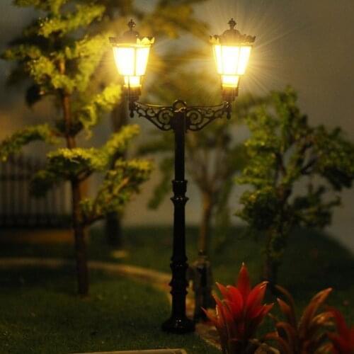 3pcs HO Scale Lamp Post Two Heads 87mm 1:87 Street Lights Model Railway Train LEDs Miniature LQS77HO