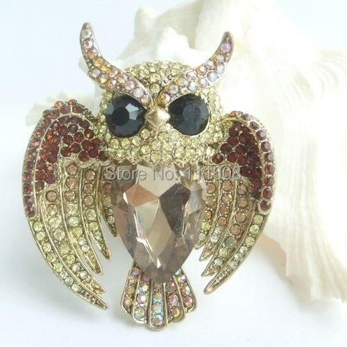Unique Owl Brooch Pin Brown Rhinestone Crystals EE05758C2