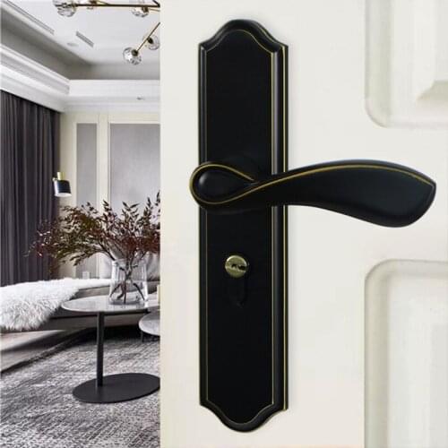 Aluminum Alloy Interior Safety Anti-theft Mechanical Door Lock Household Bedroom Mute Door Lock Bathroom Gate Black Lever Lock