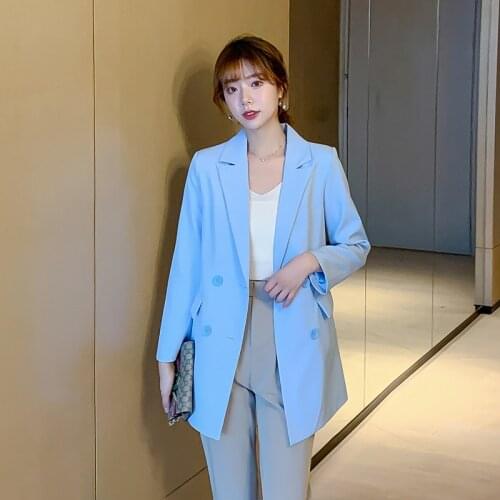 Fashion Autumn Women Solid Color Blazer Jackets Work Office Ladies Suit Vintage Double Breasted Business Female Blazer Coat X159