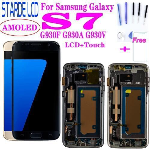 SUPER AMOLED LCD for SAMSUNG Galaxy S7 Flat G930 G930F LCD Display Touch Screen Digitizer Assembly with Frame