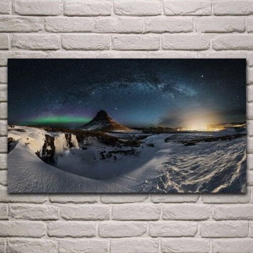 Winter sky nature nightscape sky snowy mountains landscape living room home wall art decor wood frame fabric poster KL130