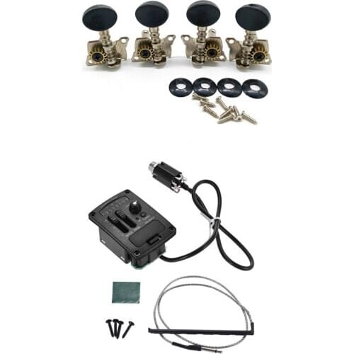 1 Set Uk-300T Ukulele Piezo Pickup Preamp 2-Band Eq Equalizer & 4 Pcs Metal Opened Ukulele Uke Tuning Pegs Tuners