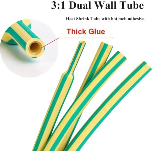 1M/lot 3:1 Heat Shrink Tube with Glue Adhesive Lined 4:1 Dual Wall Tubing Sleeve Wrap Wire Cable kit Yellow&Green Dual Wall