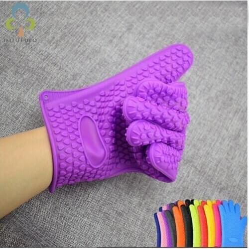 1Pcs Silicone high temperature insulation gloves anti-slip microwave oven baking fivefinger gloves bbq Baking kitchen gloves YJN