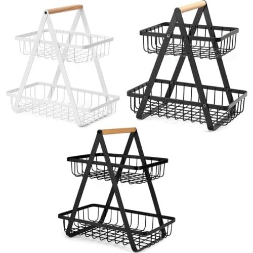 2-Tier Metal Fruit Basket Portable Kitchen Storage Countertop Shelf Rack for Fruits Vegetables Household Cosmetic Toiletries