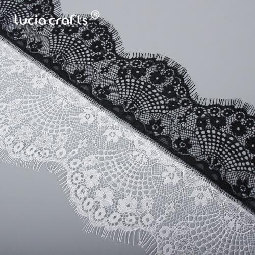 3Meters 9.5cm Black White Flower Embroidered Eyelash lace Trim Ribbon DIY Sewing Wedding Dress Fabric Applique Decorations R0215