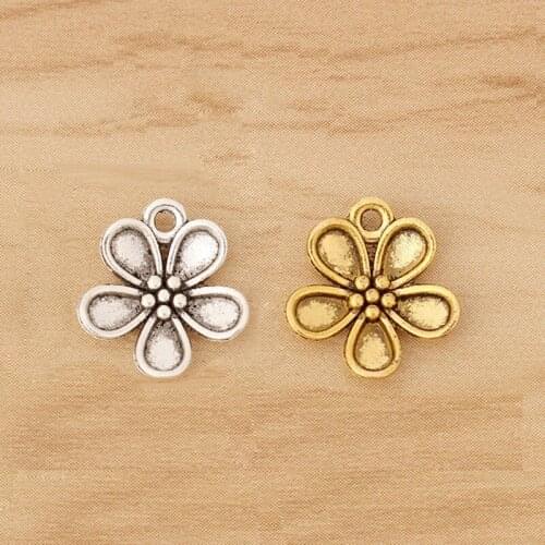 30 Pieces Tibetan Silver/Gold Flower Charms Pendants Beads for Necklace Bracelet Jewellery Making 15x13mm