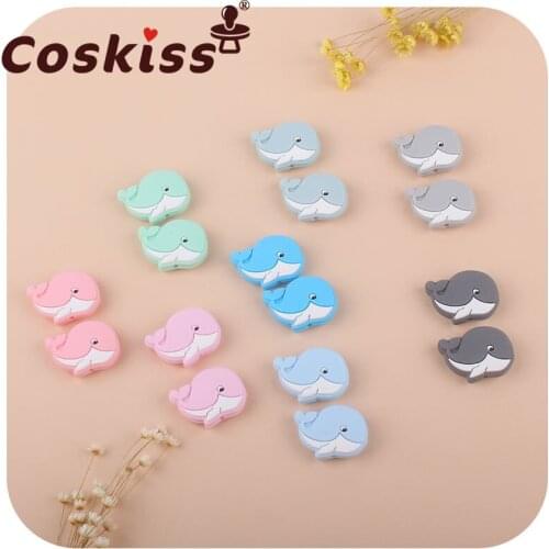 Coskiss 5pcs Whale Shape Silicone Beads No BPA Baby Molar Teether Bead DIY Pacifier Chain Jewelry Accessories Baby Gift