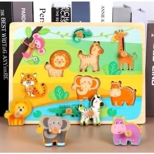 Mupin childrens Wooden nail hand hold board baby early Enlightenment intelligence toy shape cognition 2-3-6 years old jigsaw