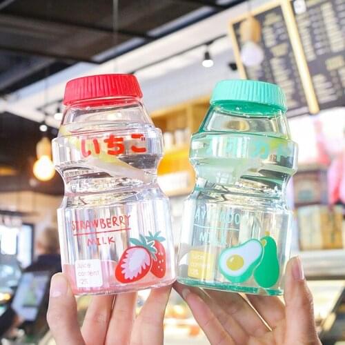 480ml Strawberry Water Bottle Portable Leak Proof Transparent Drinking Bottle for Children Girl BPA Free Water Bottles