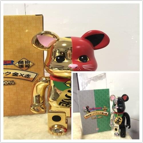 Bearbrick 28cm 400% Lucky Cat Action Figures Bear Plating Model Figures Diy Paint Joint Ring Dolls Toy Christmas Gift