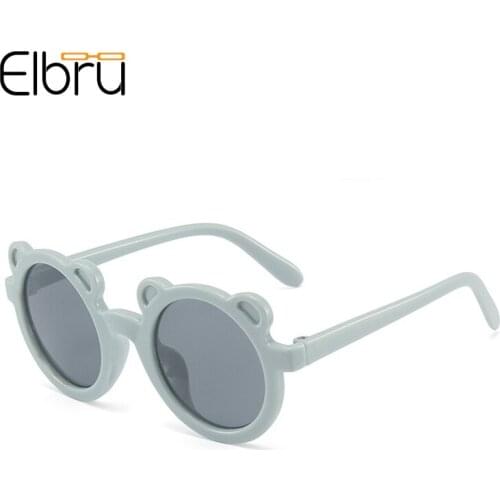Elbru Children Cute Bear Shaped Sunglasses Kids Cartoon Sunshades Boys Girls Colorful Frame Round Clear Lens UV400 Sun Glasses