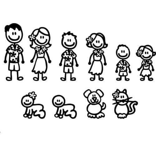 Hawaii Fashion Stick Figure Family Car Stickers Cartoon Motorcycle Vinyl Decals Black C7-1307