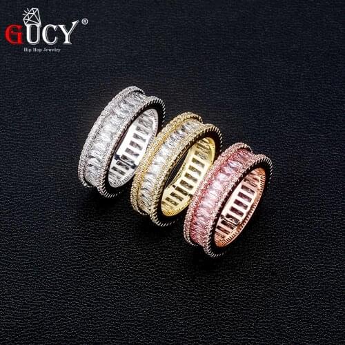 GUCY New 1 Row Square CZ Ring Full Bling Iced Out Wedding Zircon Luxury Engagement Vintage Fashion Jewelry Gift