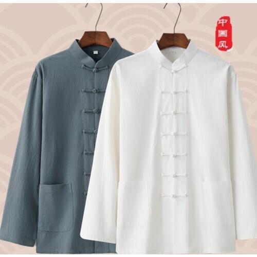 Coarse MenS Tang Suit Long-Sleeved Cotton Linen Chinese LaymanS Clothing Casual Kung Fu Bottoming Shirt Spring Autumn Jacket