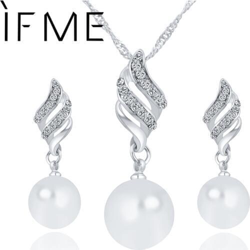 IF ME Fashion Imitation Pearl Jewlery Set for Women Water Drop Pendant Necklaces Long Earrings for Girl Gift Wedding Party Gift