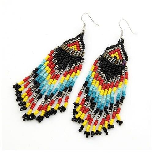 Fashion Bohemian tassel Earrings Beads Long Earrings Ethnic Style Drop Earings Fashion Jewelry Bijoux Femme Statement Earrings