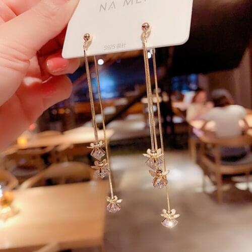 Zeojrlly Trendy Fashion Women Dangle Earrings Dew Flower Earrings Womens Small Long Tassel Elegant Korean Jewelry