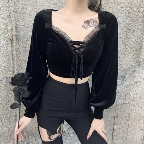 DAILOU Fashion Vintage Lantern Sleeve Short Top Sexy Party Club Bodycon Women Spring Autumn Solid Puff Sleeve Casual Tops New