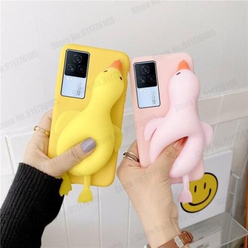 3D DIY Duck Reliver Stress Soft Silicone Case For VIVO IQOO 7 5 Pro Z3 U3X U1X Z1X U1 NEO 5 3 4G 5G Candy Color Gel Rubber Cover