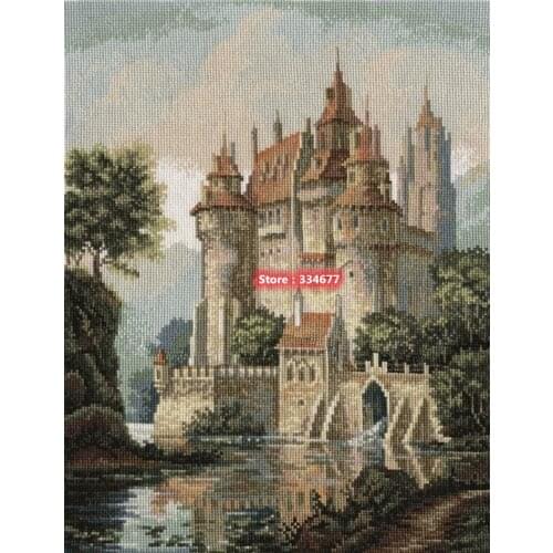 Castle in the mountains Top Quality Embroidery Needlework 14CT Unprinted Sewing Kit Art Cross Stitch Kits DIY Handmade Decor