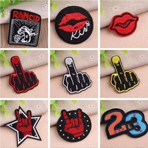 Punk Letter Embroidery Patches Iron On Lip Rock Gesture Appliques Middle Finger Heart Love DIY Decoration Clothes Stickers