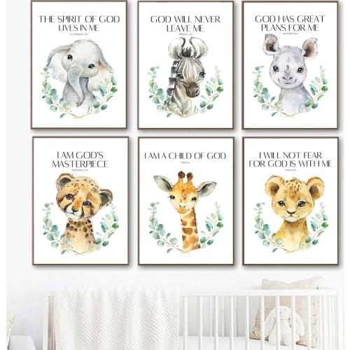 Wall Art Canvas Painting Cartoon Elephant Lion Tiger Zebra Rhino Giraffe Nordic Posters And Prints Wall Pictures Kids Room Decor