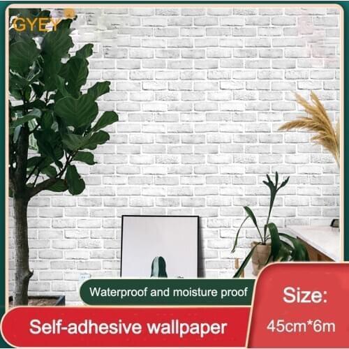 White Brick Pattern Wallpaper Nordic Self-adhesive 3D Three-dimensional Brick Brick Living Room Bedroom Renovation Wallpaper 6m