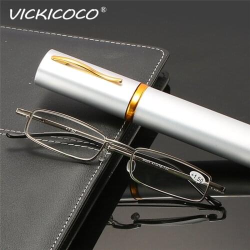 Fashion Metal Reading Glasses Pen Holder Portable Anti-blue Ultra-light Hyperopia Glasses Frame Elderly Men Women Anti-fatigue