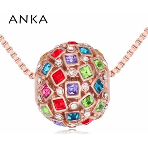 ANKA Sale Rose Gold Color Round Crystal Pendant Necklace Valentines Day Gift Main Stone Crystals from Austria #115600