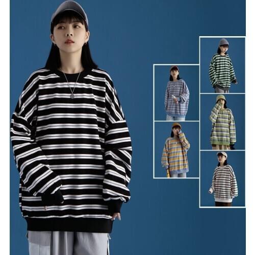 2020 Harajuku Striped hoodies Sweatshirt Casual School Wear Plus Size Autumn Oversize Pullover female new Korean loose BF