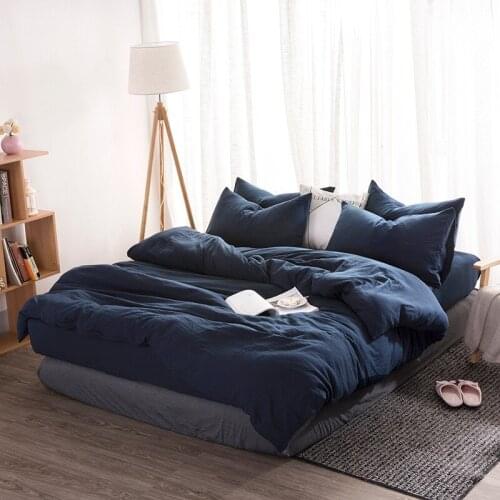Nordic Simple Solid Bedding Set Adult Duvet Cover Sheet Linen Soft Washed Cotton Polyester Twin Queen King Green Blue Bedclothes