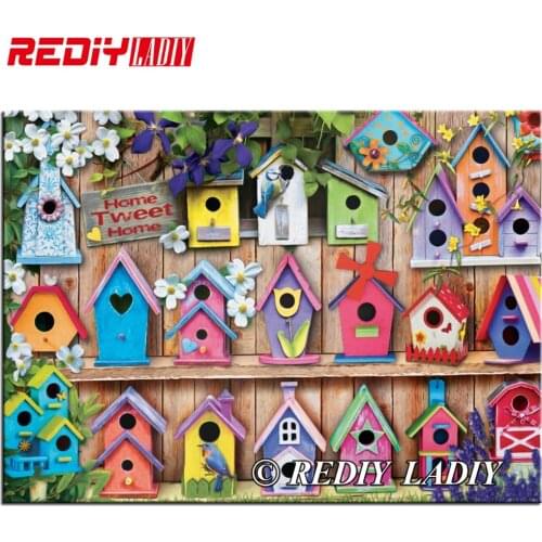 REDIY LADIY Diamond Embroidery Crystal Birdhouses Mosaic Picture Full Square Rhinestones Needlework Hobby & Crafts Home Decor