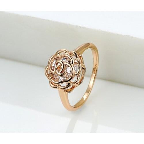 KAIDUODUO Luxury Rose Gold Female Ring Romantic Rose Flower Rings for Women Jewelry Creative Fashion Ladies Party Jewelry Gifts