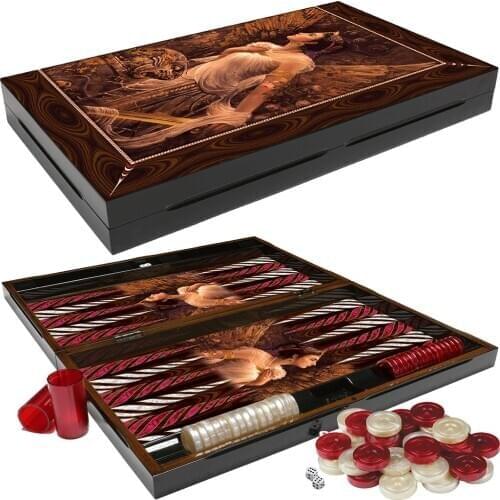 Backgammon Luxury Board Wooden Set XXL A+ QUALITY Polished ARTEMIS Pattern Checkers Family Party Adult Entertainment Games